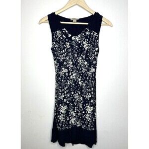 LOFT Dress Women's XSP Navy Blue Floral V-Neck Flowy Midi Dres